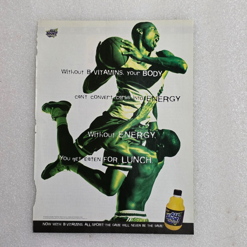 Vintage Print Ad ALL SPORT basketball green tint B Vitamins 8x10 1996